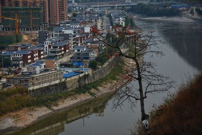 High angle view of cityscape against sky