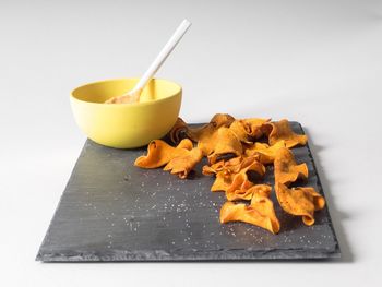 Close-up of food over white background