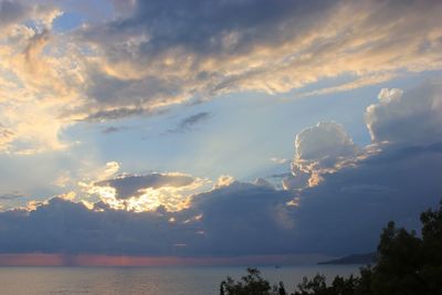 Low angle view of sea against sky during sunset