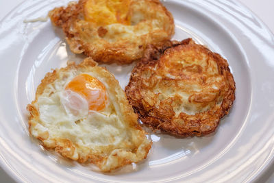 High angle view of breakfast served on table