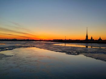 Scenic view of river at sunset