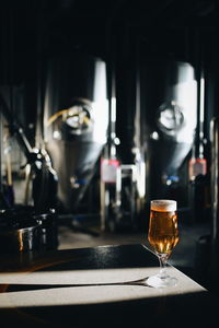 Beer in glass on table