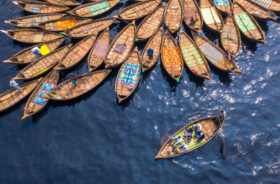 High angle view of tourists in boat