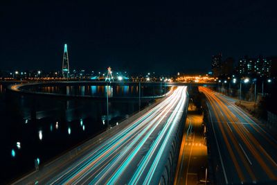 Light trails on road at night