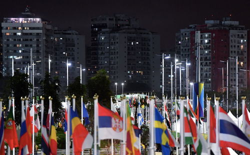 Panoramic view of city at night