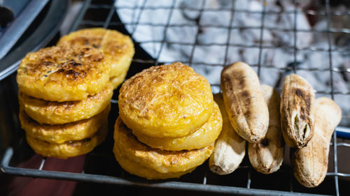 Close-up of food on barbecue grill