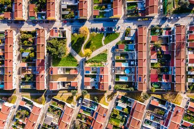 High angle view of residential buildings