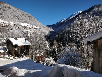 Snow covered landscape against sky