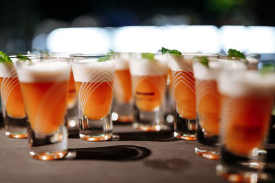 Close-up of beer in glass on table