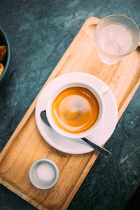 High angle view of coffee on table