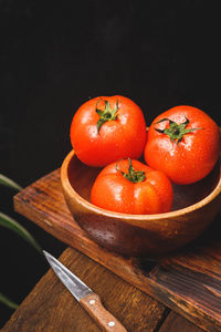 High angle view of tomatoes on table