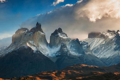 Dramatic dawn in torres del paine, chile.