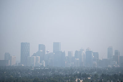 Buildings in city against clear sky