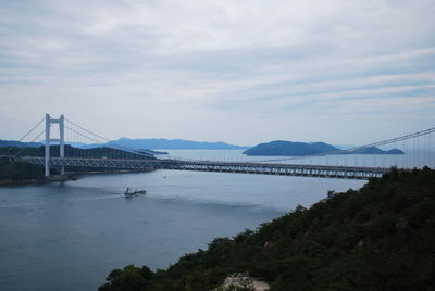 Suspension bridge over river