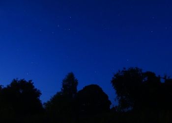 Low angle view of silhouette trees against blue sky