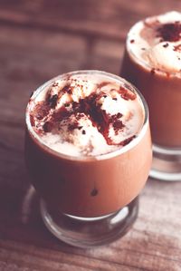 Close-up of cappuccino on table