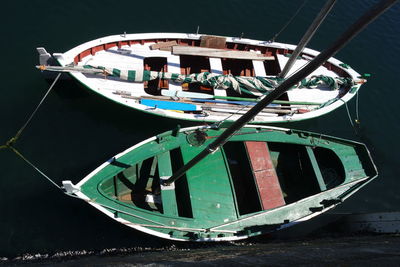 Boat moored in water