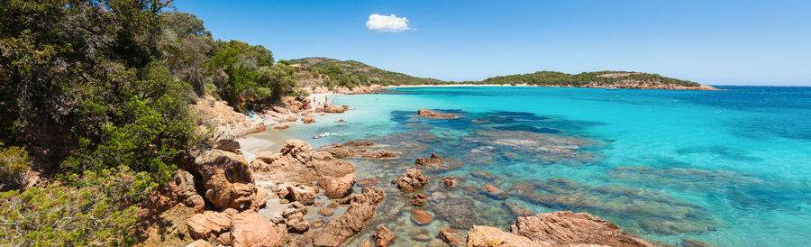 Scenic view of bay against sky