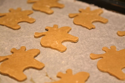 High angle view of cookies on table