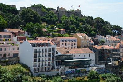 High angle view of buildings in city