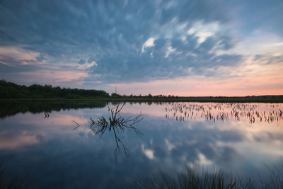 Scenic view of lake against sky during sunset