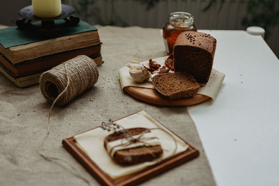 High angle view of food on table