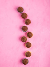 High angle view of pink flowers on table