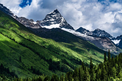 Scenic view of snowcapped mountains against sky