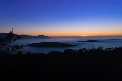 Scenic view of sea against clear sky during sunset