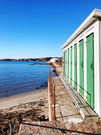 Scenic view of sea against clear blue sky