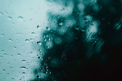 Close-up of raindrops on glass window