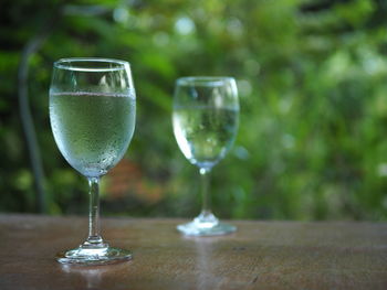 Close-up of wineglass on table