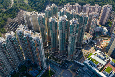 Aerial view of modern buildings in city