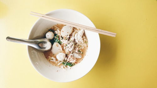 High angle view of food in bowl on table