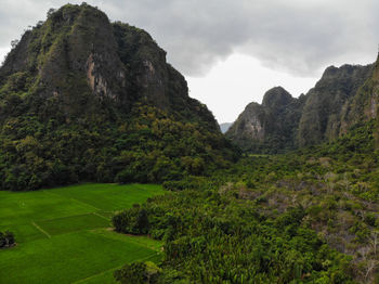 Scenic view of rocky mountains against sky
