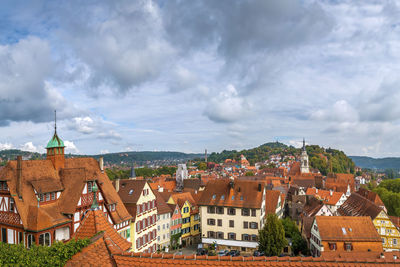 View of tubingen historic center from hohentubingen castle hill, germany