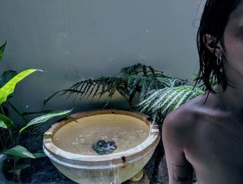 High angle view of woman in bathtub