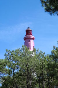 Low angle view of water tower against clear blue sky