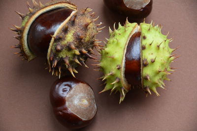 Close-up of chestnuts on table