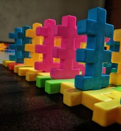 Close-up of toys on table