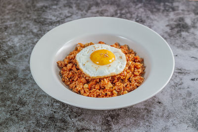 High angle view of breakfast served on table