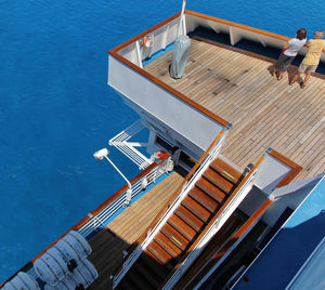 High angle view of swimming pool against sea