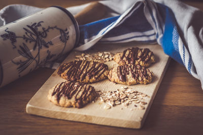 High angle view of cookies on table