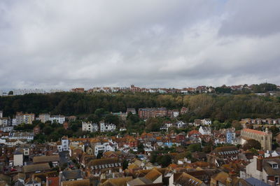 High angle view of townscape against sky