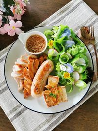 High angle view of food in plate on table