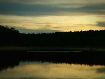 Scenic view of lake against sky at sunset