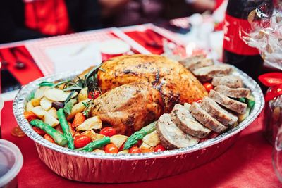 Close-up of meat served in plate on table