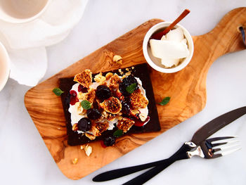 High angle view of breakfast on table