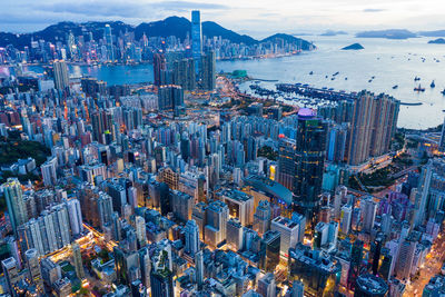 High angle view of city buildings