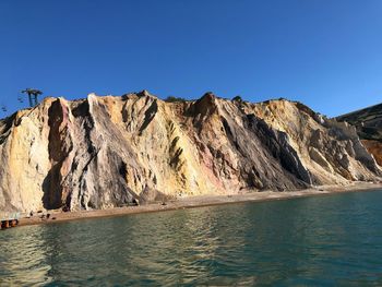 Scenic view of mountains against clear blue sky
